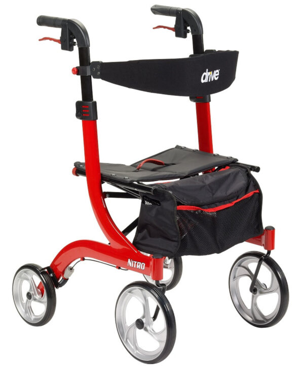 4 Wheel Rollator drive™ Nitro Red 36 to 41 Inch Handle Height with 23-1/2 Inch Seat Height Adjustable / Tall / Folding Aluminum Frame