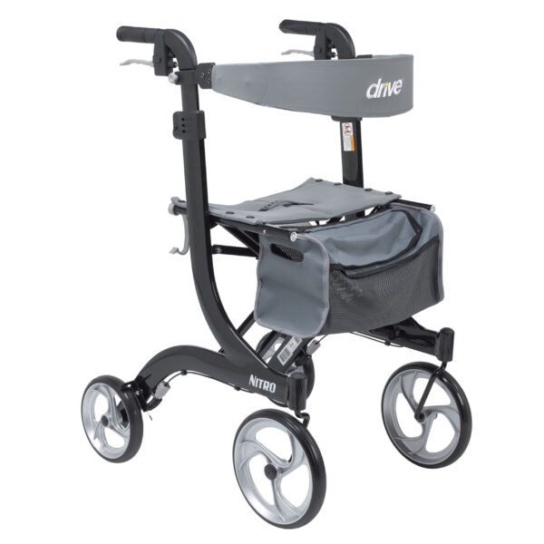 4 Wheel Rollator drive™ Nitro Black 36 to 41 Inch Handle Height with 23-1/2 Inch Seat Height Adjustable / Tall / Folding Aluminum Frame