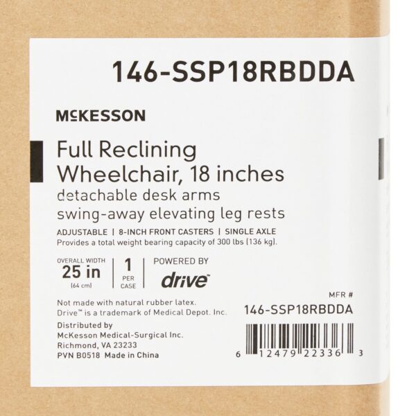 Reclining Wheelchair McKesson Desk Length Arm Swing-Away Elevating Legrest Black Upholstery 18 Inch Seat Width Adult 300 lbs. Weight Capacity